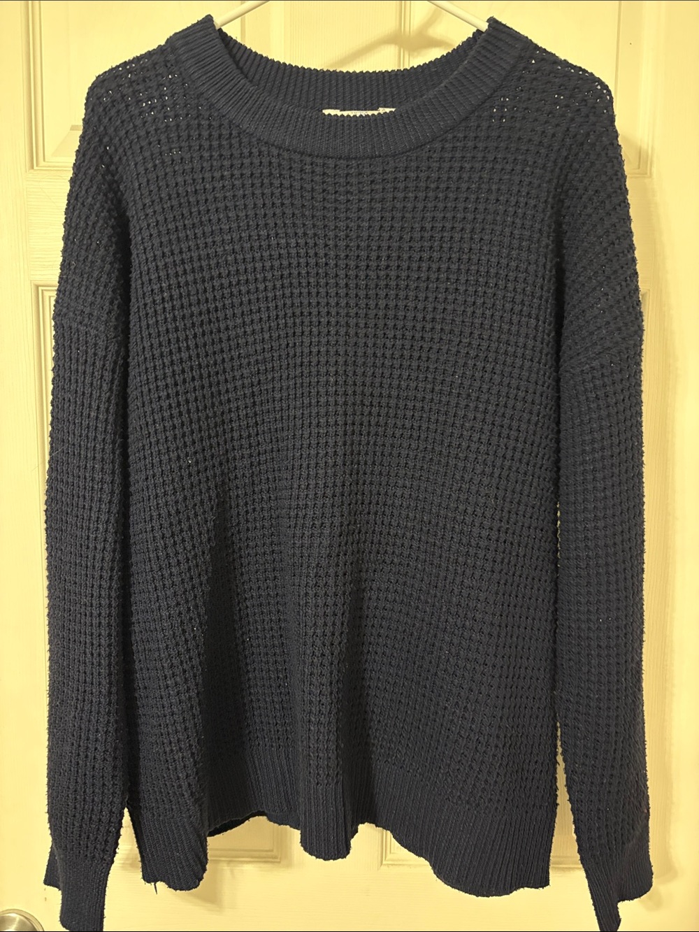 Time and Tru Navy Waffle-Knit Crew Sweater